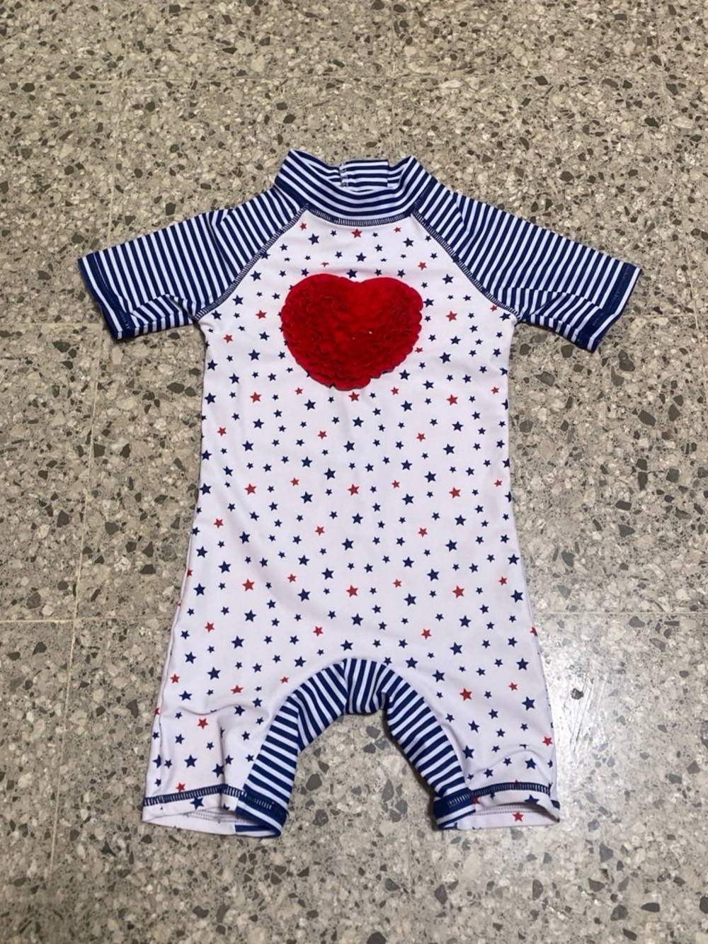 Girls Navy & White Star One-Piece Swimsuit with Red Heart